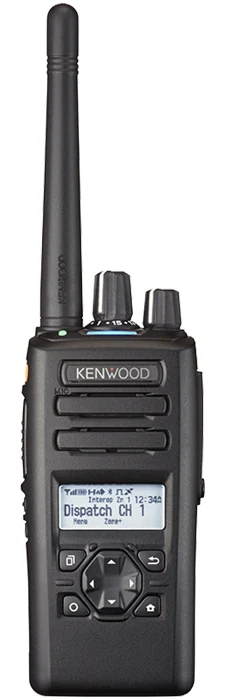 Kenwood NX-3200E2 portable radio, front view, display and standard keypad