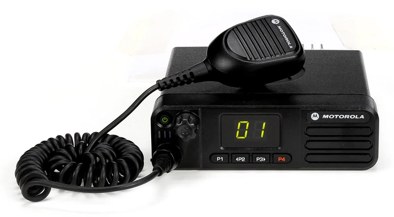 Motorola DM4401e mobile radio with numeric display and microphone